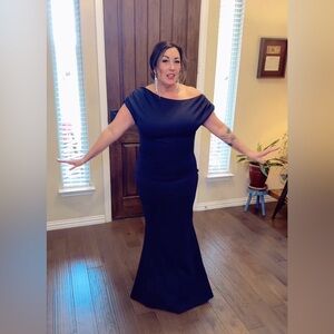 Elegant Navy Blue Off-Shoulder Dress- Gala, Brides Maid, Mother of the Bride